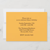 Cute Yellow Lion Baby Boy 1st First Birthday Party Invitation (Back)