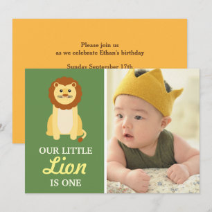 Cute Yellow Lion Baby Boy 1st First Birthday Party Invitation
