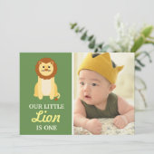 Cute Yellow Lion Baby Boy 1st First Birthday Party Invitation (Standing Front)