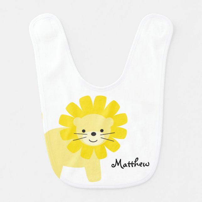 Cute Yellow Lion Personalized Baby Bib (Front)