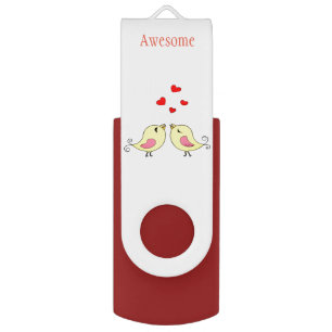 Cute yellow little birds & hearts flash drive