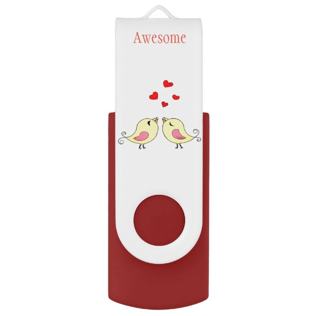 Cute yellow little birds & hearts flash drive (Front Vertical)