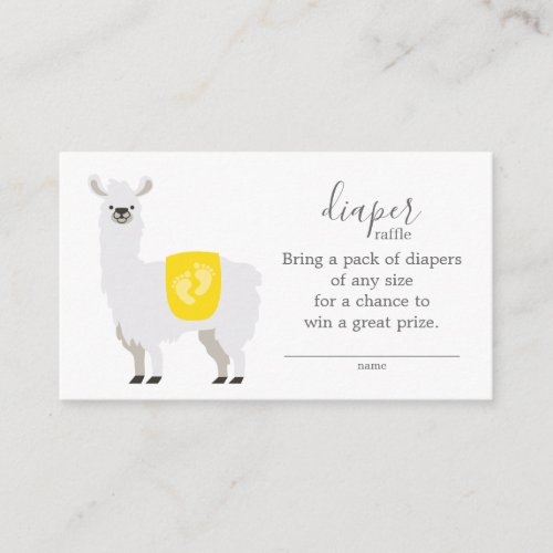 Cute Yellow Llama Diaper Raffle Ticket Baby Shower Enclosure Card