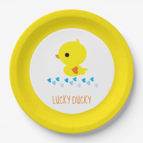 Cute Yellow Lucky Ducky Kawaii Cartoon Paper Plates
