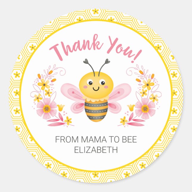 Cute Yellow Mama to Bee Baby Shower Thank You Classic Round Sticker (Front)