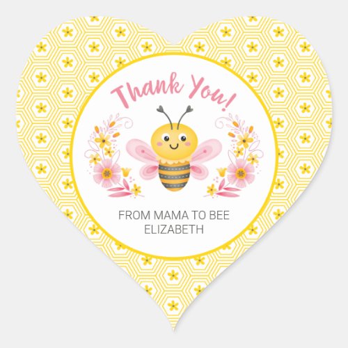 Cute Yellow Mama to Bee Baby Shower Thank You Heart Sticker