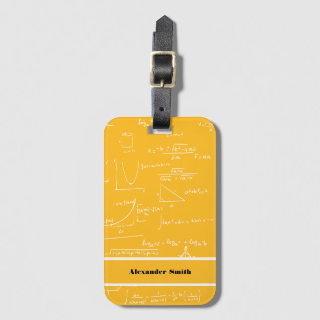Cute Yellow Math Equations Pattern Travel Luggage Tag (Front Vertical)