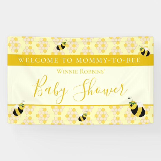 Cute Yellow Mommy to Bee Baby Shower Welcome Banner (Horizontal)