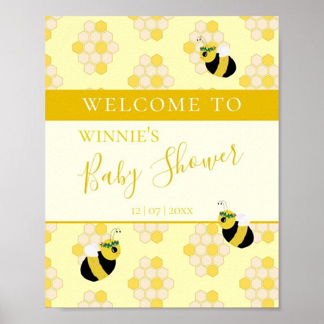 Cute Yellow Mommy to Bee Baby Shower Welcome Poster (Front)