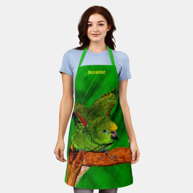 Cute Yellow Naped Amazon Parrot Personalized Apron (Worn)