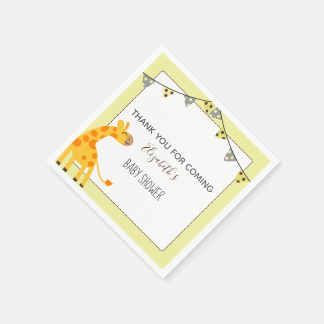cute yellow neutral giraffe baby shower napkins (Corner)
