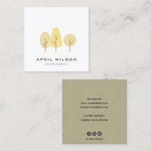 CUTE YELLOW OCHRE TREE TRIO LANDSCAPING SERVICE SQUARE BUSINESS CARD
