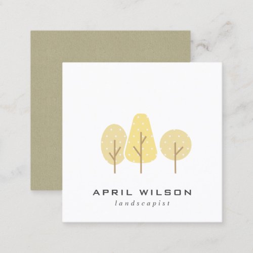 CUTE YELLOW OCHRE TREE TRIO LANDSCAPING SERVICE SQUARE BUSINESS CARD