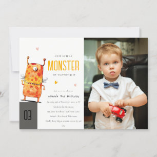 Cute Yellow One Eyed Monster Kids Photo Birthday Invitation