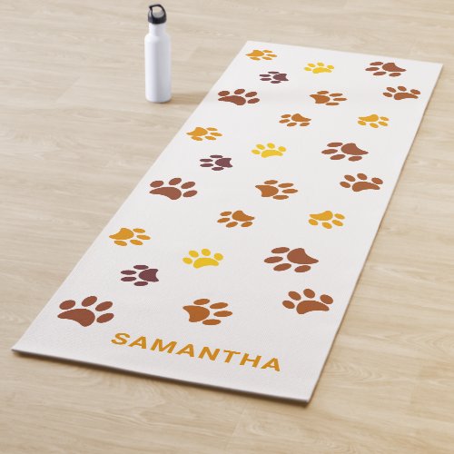 Cute Yellow Orange Brown Paw Prints Custom Yoga Mat