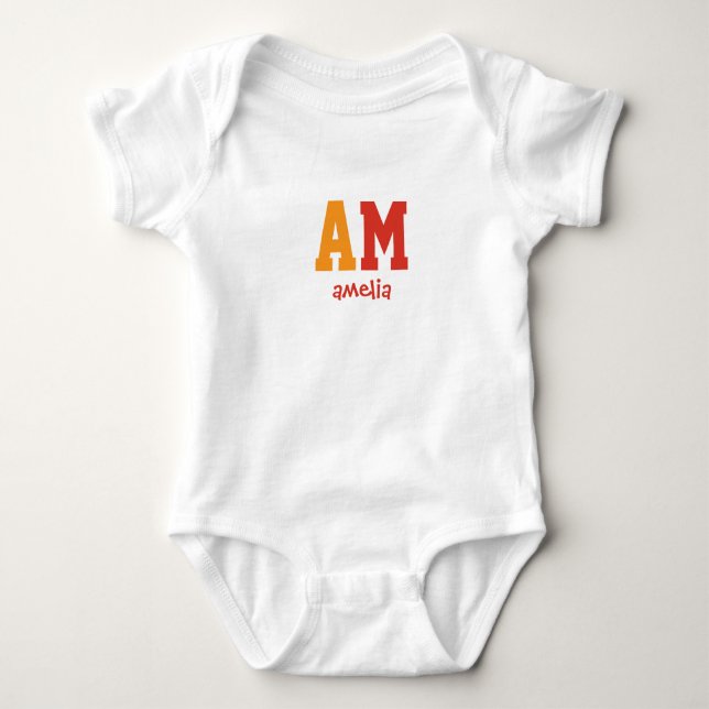Cute yellow &orange custom name text monogram  baby bodysuit (Front)