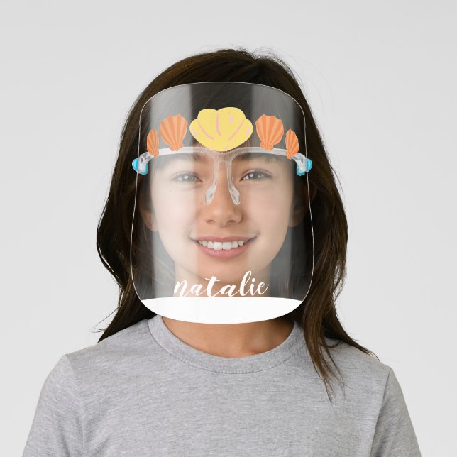 Cute Yellow Orange Ocean Mermaid Seashell Crown Face Shield (Insitu)