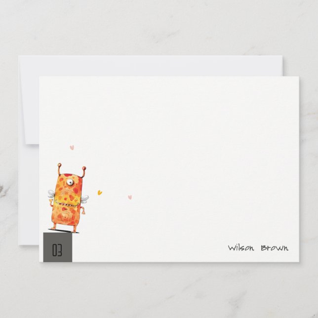Cute Yellow Orange One Eyed Monster Kids Birthday Note Card (Front)