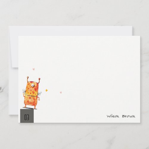 Cute Yellow Orange One Eyed Monster Kids Birthday Note Card