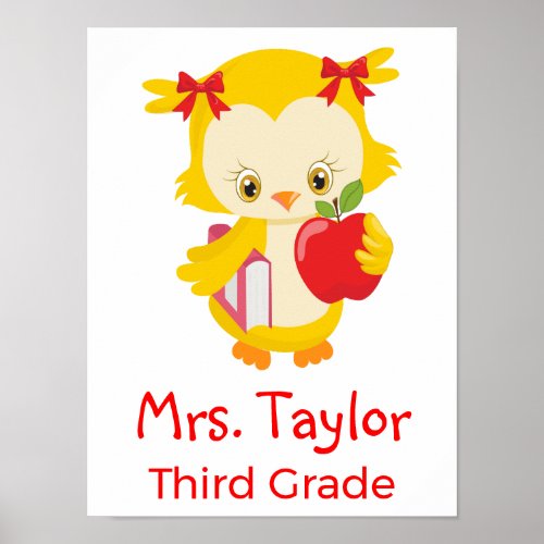 Cute yellow owl classroom poster