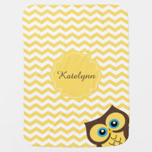 Cute Yellow Owl Zigzag Pattern Custom Baby Blanket