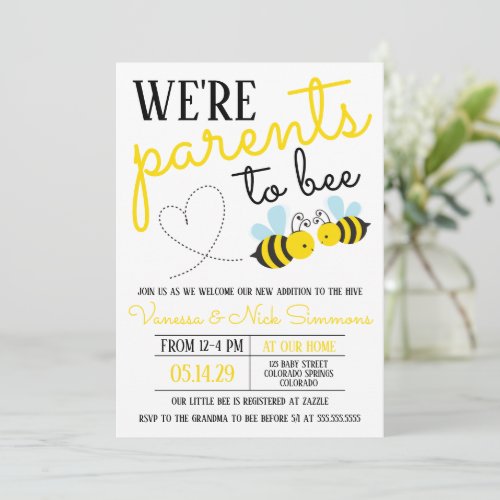 Cute Yellow Parents to Bee Baby Shower Invitation