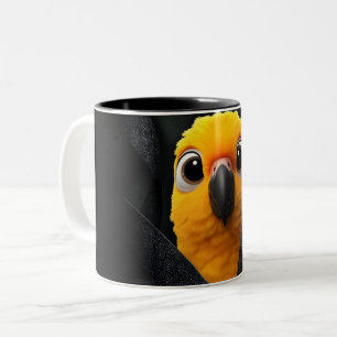 Cute Yellow Parrot Peekaboo Black Coffee Mug Fun