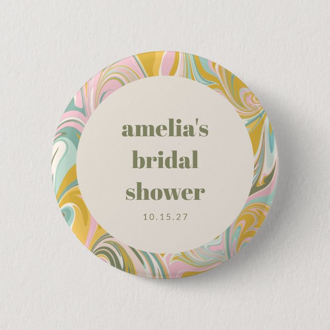 Cute Yellow Pastel Abstract Custom Bridal Shower Button (Front)