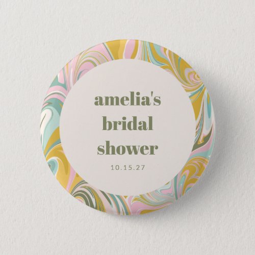 Cute Yellow Pastel Abstract Custom Bridal Shower Button
