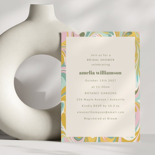 Cute Yellow Pastel Abstract Swirl Bridal Shower Invitation