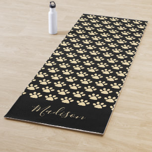 Cute Yellow Pawprint Personalized Black Yoga Mat