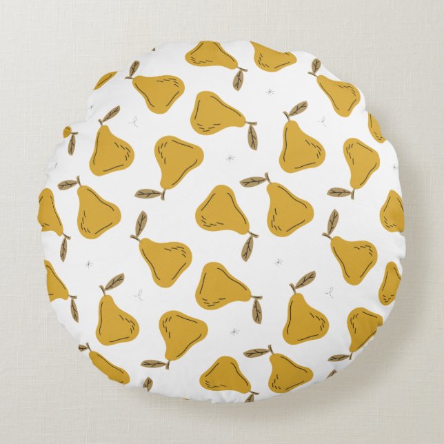 Cute Yellow Pear Fruit Pattern Round Pillow (Front)