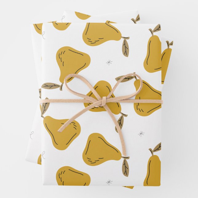 Cute Yellow Pear Fruit Pattern Wrapping Paper Sheets (In situ)