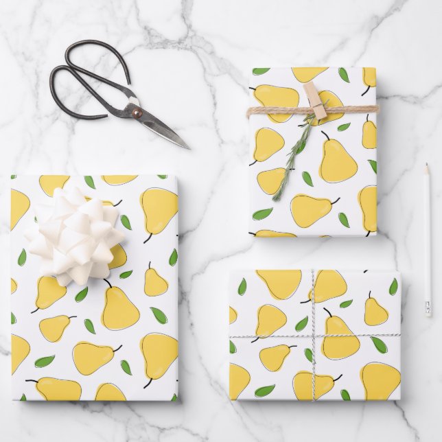 Cute Yellow Pear Pattern Wrapping Paper Sheets (Front)