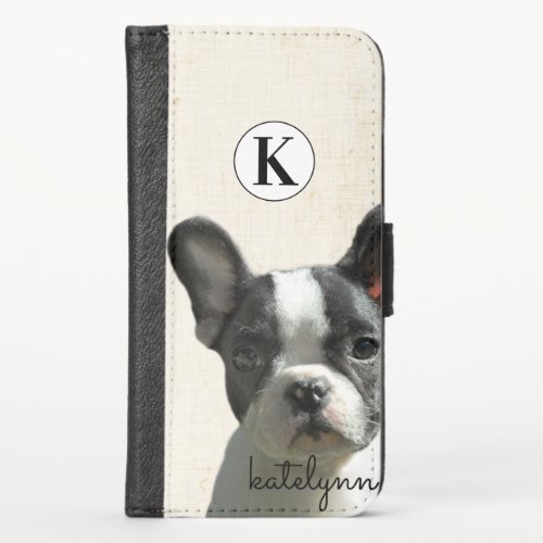 Cute Yellow Peek_a_Boo Boston Terrier Dog Monogram iPhone XS Wallet Case