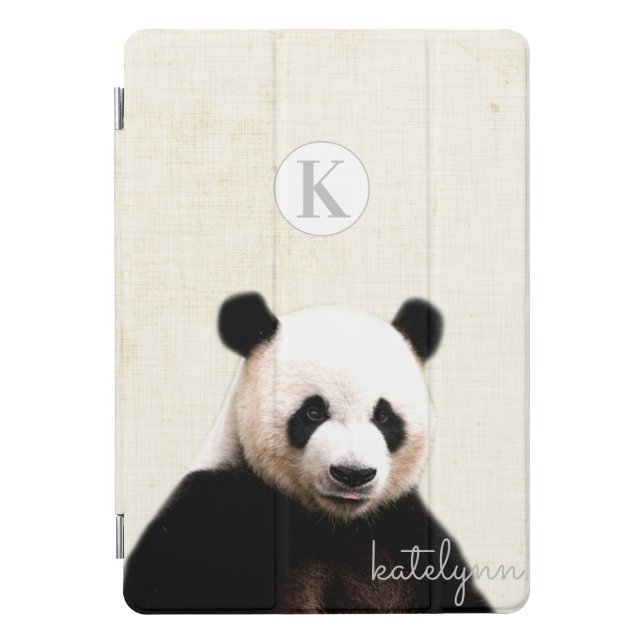 Cute Yellow Peek-a-Boo Panda Photograph Monogram iPad Pro Cover (Front)