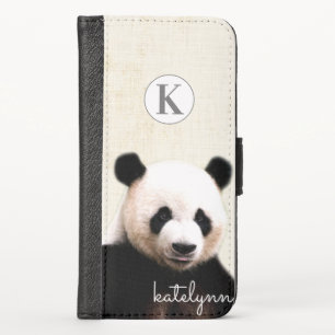Cute Yellow Peek-a-Boo Panda Photograph Monogram iPhone XS Wallet Case