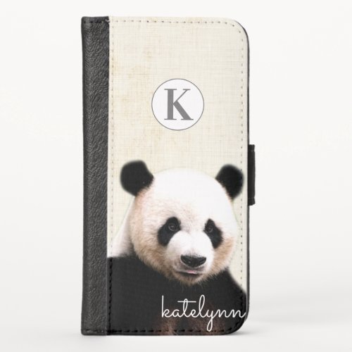 Cute Yellow Peek_a_Boo Panda Photograph Monogram iPhone XS Wallet Case