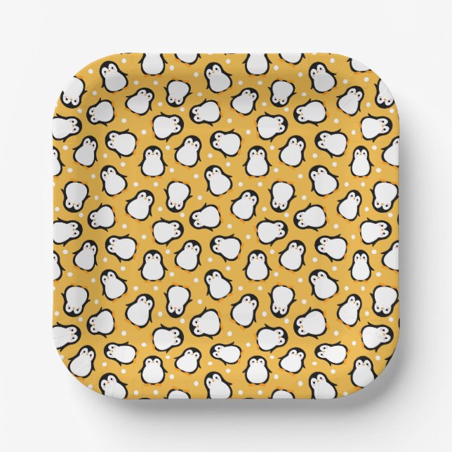 Cute yellow penguin pattern paper plates (Front)