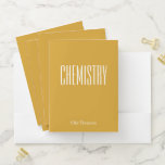 Cute Yellow Personalized School Subject Chemistry Pocket Folder<br><div class="desc">Keep your class notes and assignments organized in style with this customizable mustard yellow chemistry folder. Featuring bold, modern typography and a personalized name option, this folder is perfect for students looking to add a sleek, academic touch to their school supplies. Whether you're a high school or college student, this...</div>