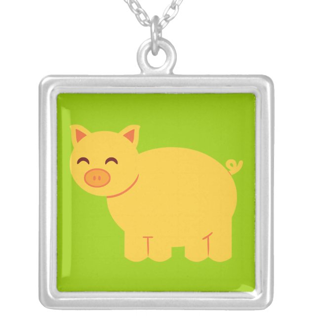 Cute Yellow Piggy Silver Plated Necklace (Front)