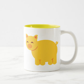 Cute Yellow Piggy Two-Tone Coffee Mug