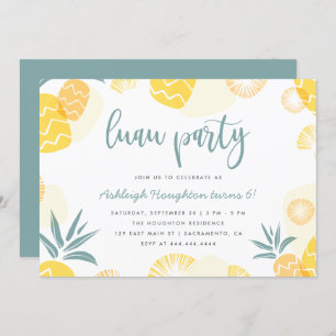 Cute Yellow Pineapple Luau Birthday Party Invitation