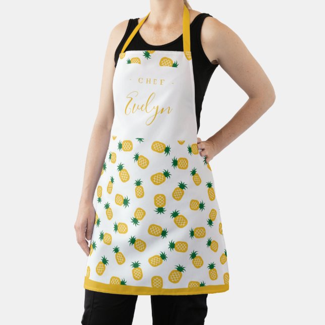 Cute yellow pineapple personalized cooking apron (Insitu)