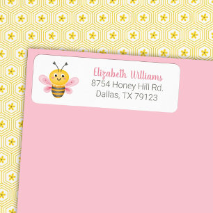 Cute Yellow Pink Bee Baby Shower Return Address Label