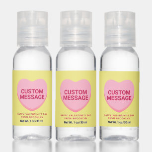 Cute yellow pink custom message conversation heart hand sanitizer