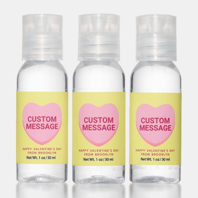 Cute yellow pink custom message conversation heart hand sanitizer (Set)