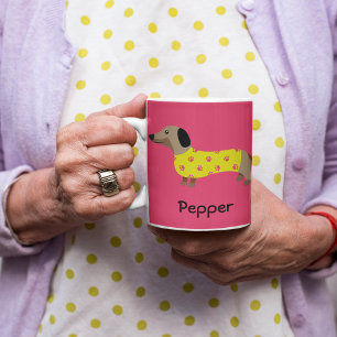 Cute Yellow & Pink Dachshund Dog Name Funny Giant Coffee Mug