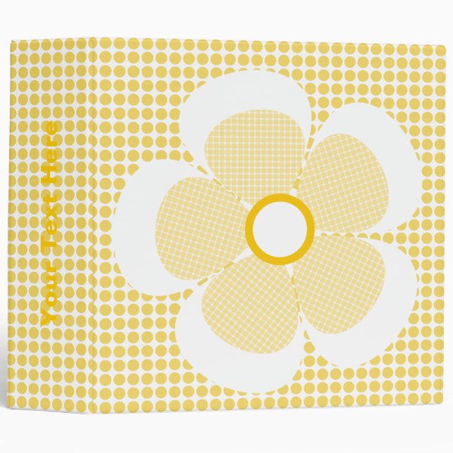Cute Yellow Plaid Flower On Polka Dot Binders. Binder (Front/Spine)