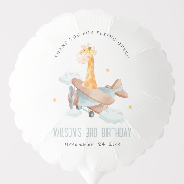 Cute Yellow Plane Giraffe Stars Cloud Birthday  Balloon (Front)